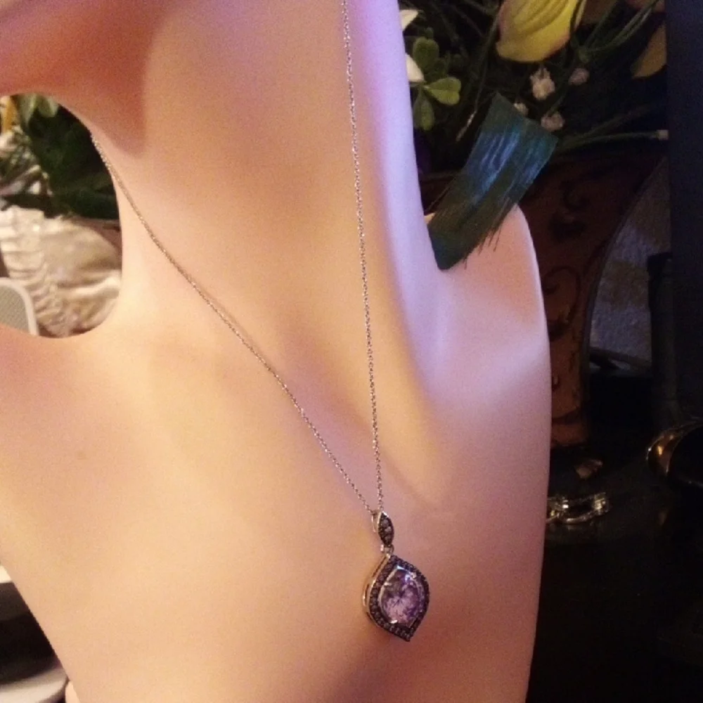 Silver Necklace with Purple Pendant - Picture 6 of 7